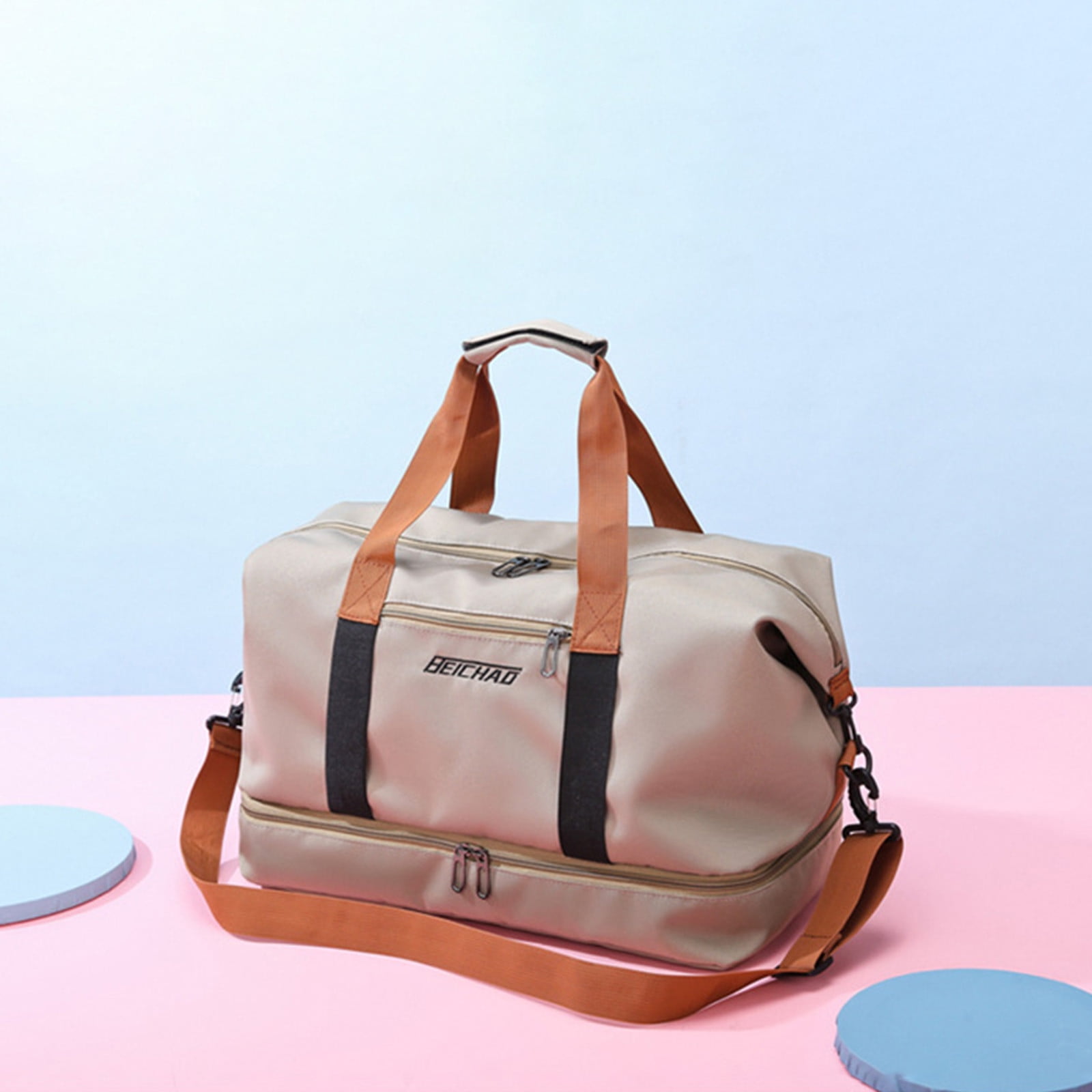 Fall Saving! Tuobarr Gym Tote Bag, Gym Bag for Women and Men, Small Duffel Bag for Sports, Gym, Waterproofing Dufflebag with Shoe and Wet Clothes Compartments, Lightweight Carryon Gymbag Khaki
