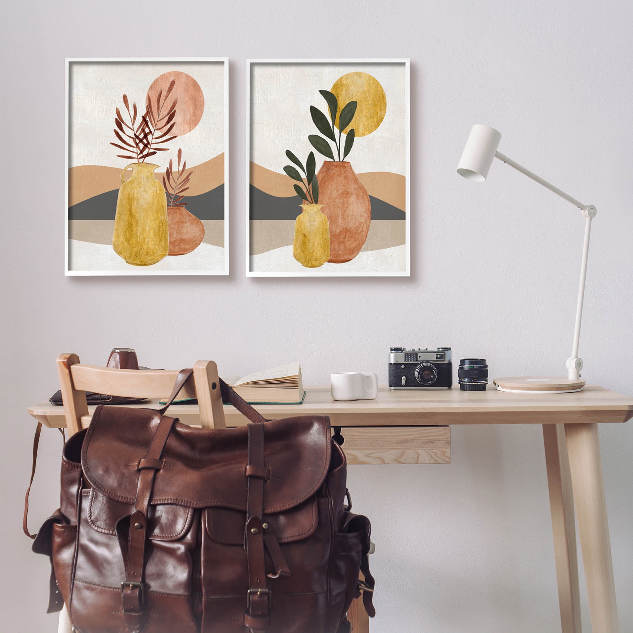 Boho Botanical Sprigs Landscape Botanical & Floral Graphic Art White Framed Art Print Wall Art, Set of 2