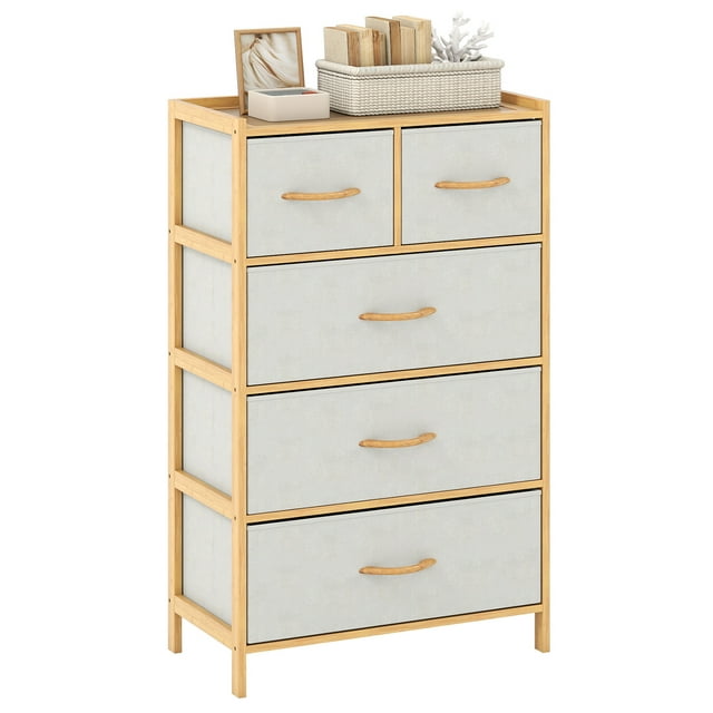 Gymax Commode de Rangement en Bambou à 5 Tiroirs pour Entrée et Salon