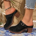 thumbnail image 2 of Dakaela Women's Mules Shoes Backless Slip on Chunky Stacked Heeled Sandals Closed Toe Suede Walking Platform Clogs Size 6-10 Black, 2 of 7
