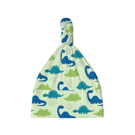Balery Cute Dinosaur Blue Green Pattern Baby Beanie, Knotted Baby Hat, Infant Hat, Newborn Beanie, Adjustable Beanie, Baby Cap, Newborn Headwear