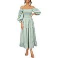 thumbnail image 2 of Franhais Women Summer Bohemian Dress, Adults Off-shoulder Smocked Puff Sleeve Plaid One-piece, 2 of 7