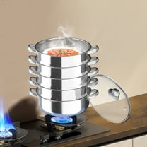 Dwellnix 5-Layer Stainless Steel Steamer Pot for Dumplings & Vegetables, Large Capacity Stackable Cookware with Glass Lid, Induction Safe