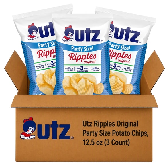 Utz Ripples Original Party Size Potato Chips, 12.5 oz (3 Count)