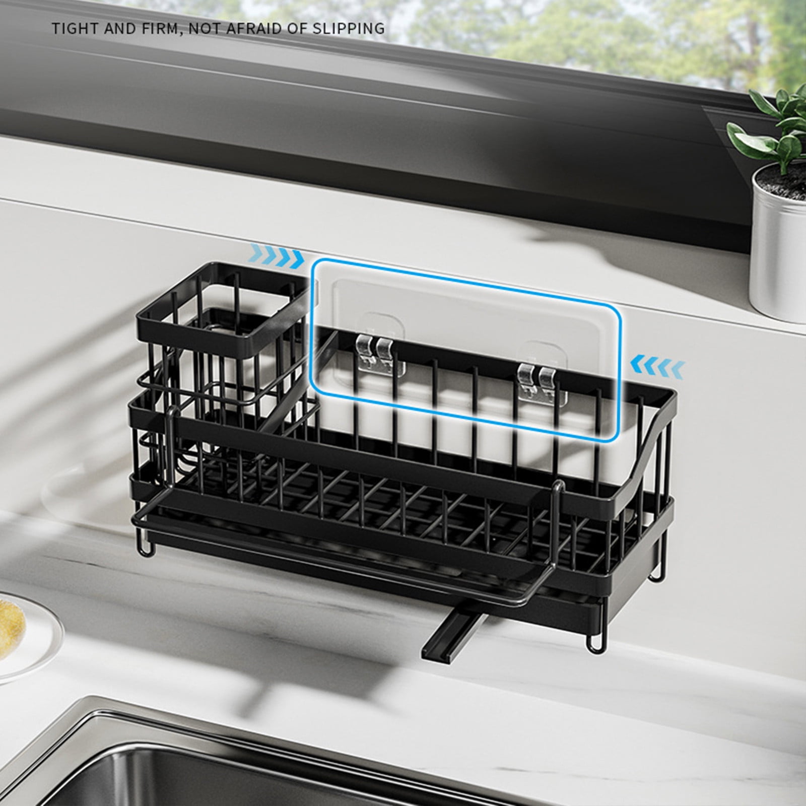 Bxaolu Dish Drying Rack for Kitchen Counter, Dish Rack with Cover Cutlery Holder, Multifunctional Adjustable Dish Dryer Drainer