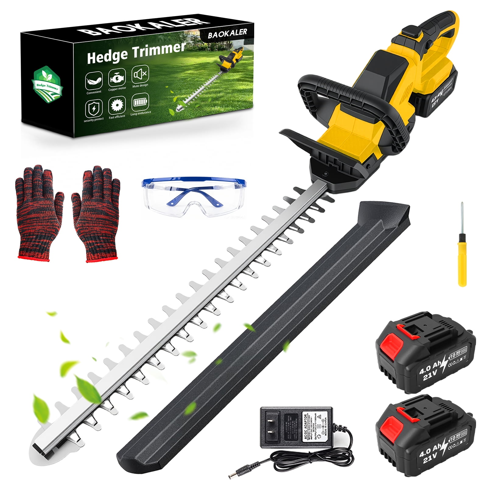GiftGalore 21V Cordless Hedge Trimmer, 2-in-1 Hedge & Shrub Shear with 21-Inch 180° Rotating Head, 2×4.0Ah Lithium Battery & Charger Included, 120Min Runtime, Yellow