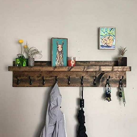 Coat Rack with Shelf Wall Mounted with Storage (Choose your Length) Towel Rack Entryway Organizer Key Hooks (16"L (4 hooks))