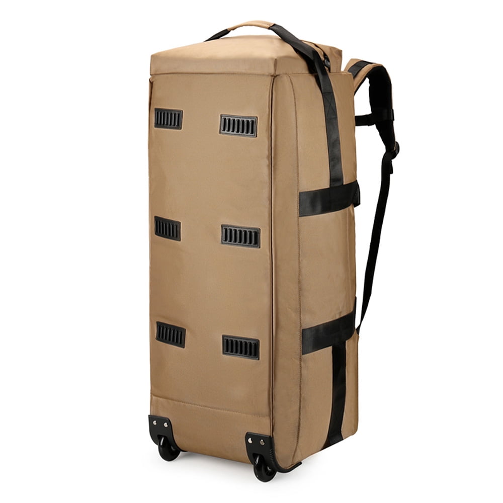 Nieyigj Large Foldable Travel Duffle Bag with Wheels, Water-Resistant Convertible Carry On Trolley Backpack (14.1 inches / 36 cm) - Khaki