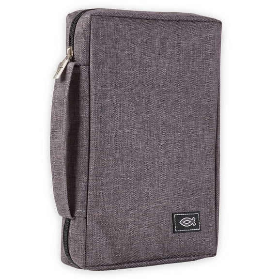 Christian Art Gifts Men/Women's Bible Cover Jesus Fish, Gray Canvas, Large Christian Art Gifts