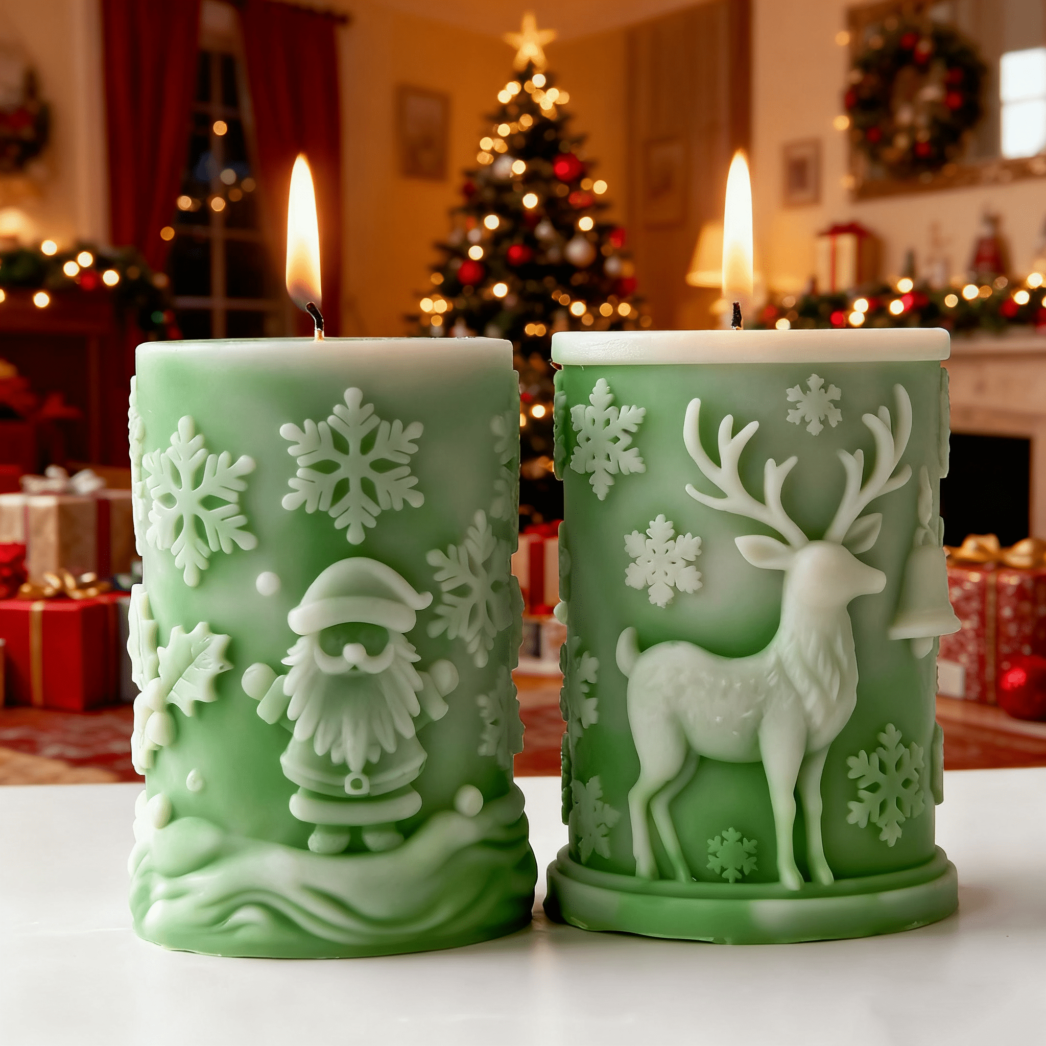 JDH silicone 3PCS Christmas Candle Molds Christmas Decorations And Ornaments Silicone Mold DIY Christmas Snowflake Cylinder Aromatherapy Candle for DIY Home Decoration Supplies