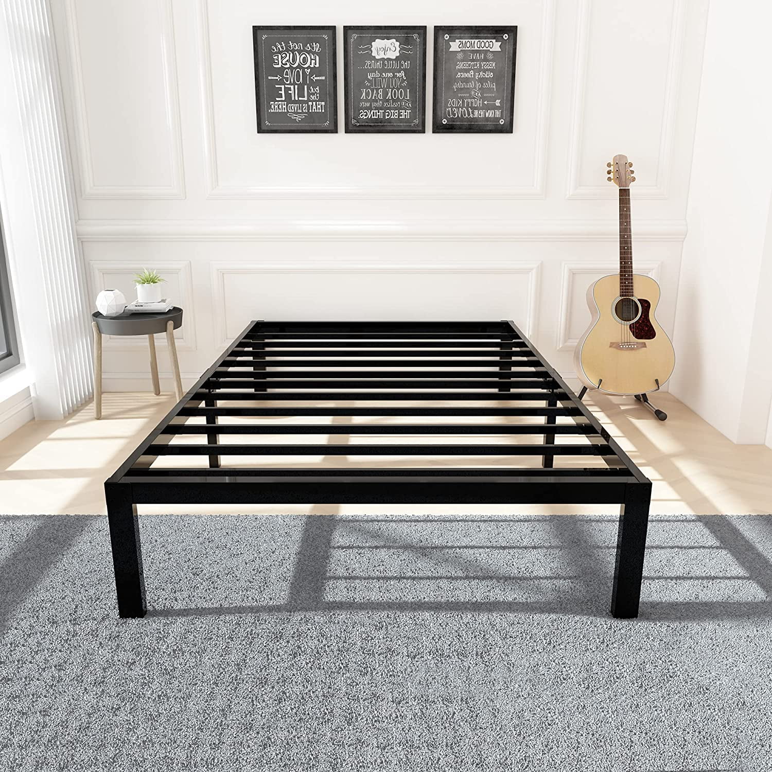 3600lbs Heavy Duty Bed Frame,14 Inch Sturdy Steel Slat Mattress Foundation, Metal Reinforced