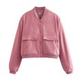 thumbnail image 1 of Chaqueta Bomber de manga larga para mujer, abrigos de carreras con bolsillo, prendas de vestir exteriores Vintage informales, Tops sólidos, nueva moda de primavera, 1 of 4