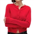 thumbnail image 1 of Cárdigan Corto para Mujer, Suéter de Punto de Larga con Botones para Vestidos y Jeans. Rojo L, 1 of 10