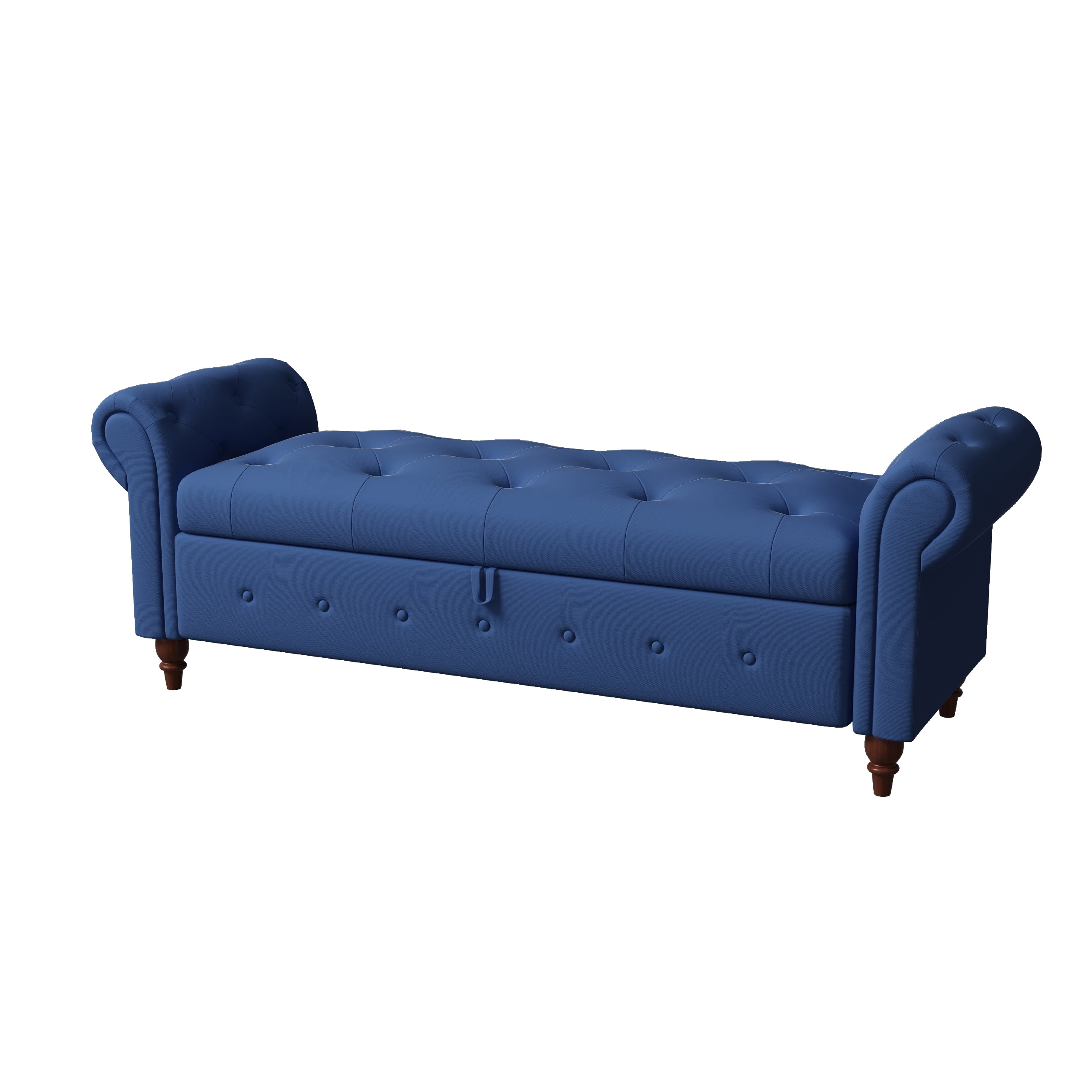 Miniyam 63" Storage Ottoman Bench with Rolled Arms, Button Tufted End of Bed Bench for Bedroom, Blue