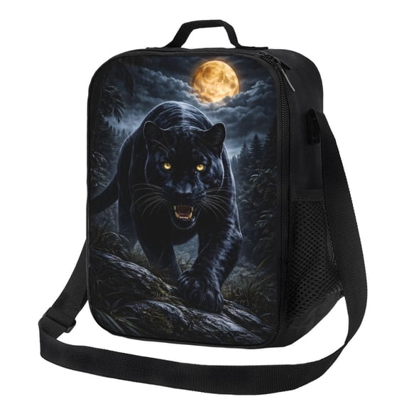 Halloween Black Panther Lunch Bag Insulated Thermal Box with Shoulder Strap & Handle for Work and Picnic