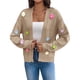 thumbnail image 1 of Cárdigan Corto de Mujer, Suéter de Larga, Estilo Boho, Bordado Floral de Ganchillo, Prenda Exterior de Punto Oversize Color Camello XL, 1 of 9