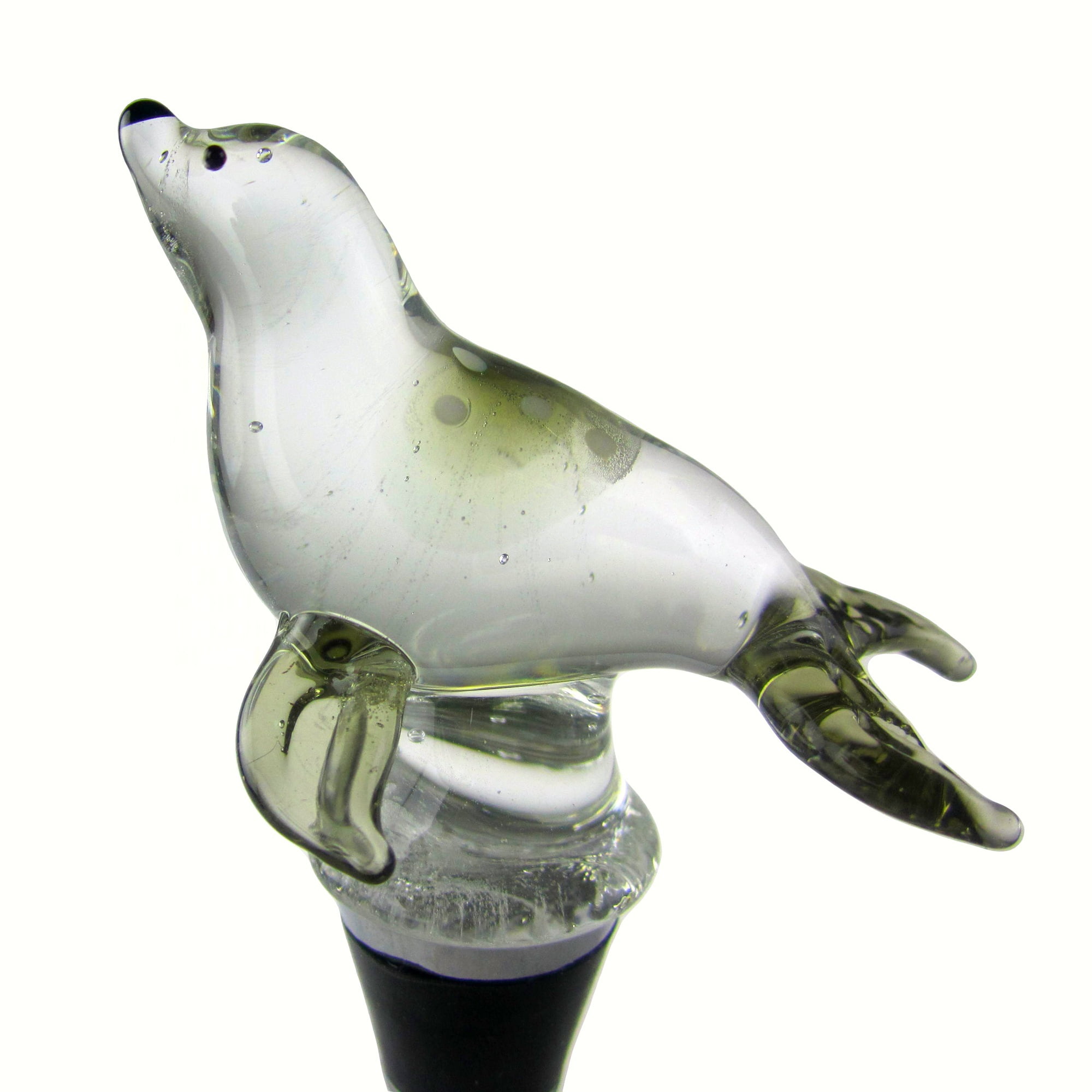 5" Clear White Seal Glass Wine Bottle Stopper