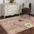 thumbnail image 3 of Spring Daisy Area Rugs 3'x5', Washable Small Throw Rugs for Living Room Bedroom, Pink Flowers Wreath Leaves Farmhouse Brown Indoor Outdoor Rug Non-Slip Low Pile Carpet Runner Reversible Floor Mats, 3 of 8