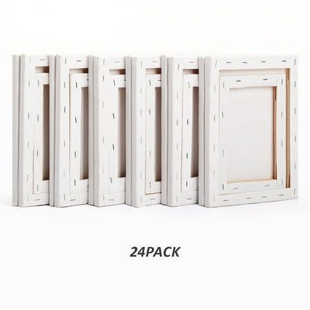 24 Pack Stretched Canvas for Painting, 6x8", 8x10", Each of 12, 100% Cotton & Primed White Canvas Boards for Beginners, Kids, Artists - Ideal for Oil, Acrylic, Watercolor & Pouring