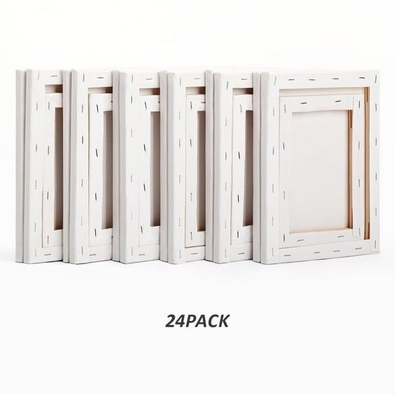 24 Pack Stretched Canvas for Painting, 6x8", 8x10", Each of 12, 100% Cotton & Primed White Canvas Boards for Beginners, Kids, Artists - Ideal for Oil, Acrylic, Watercolor & Pouring