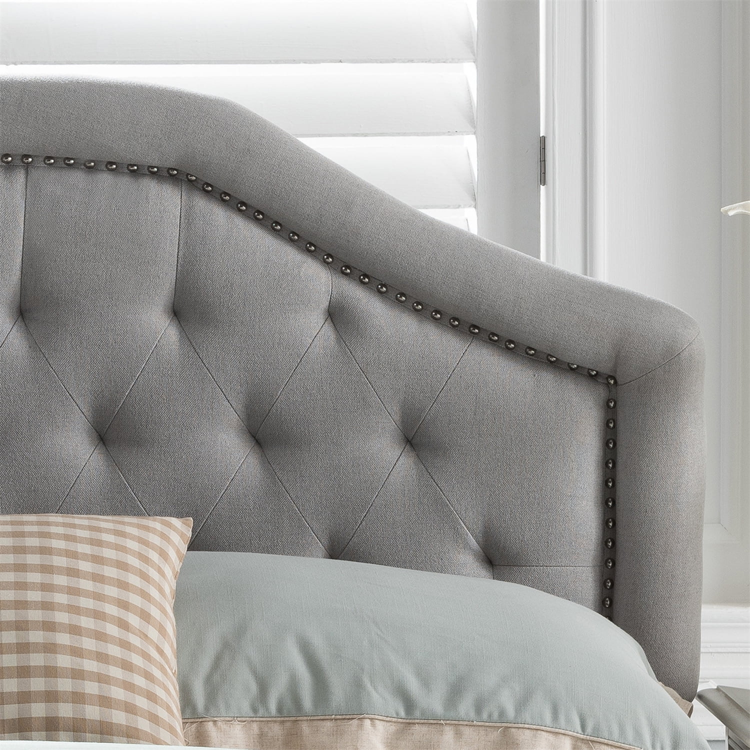 Kepooman Tufted Upholstered Queen / Full Size Headboard in Gray Fabric Kepooman Tufted Upholstered Queen / Full Size Headboard in Gray Fabric