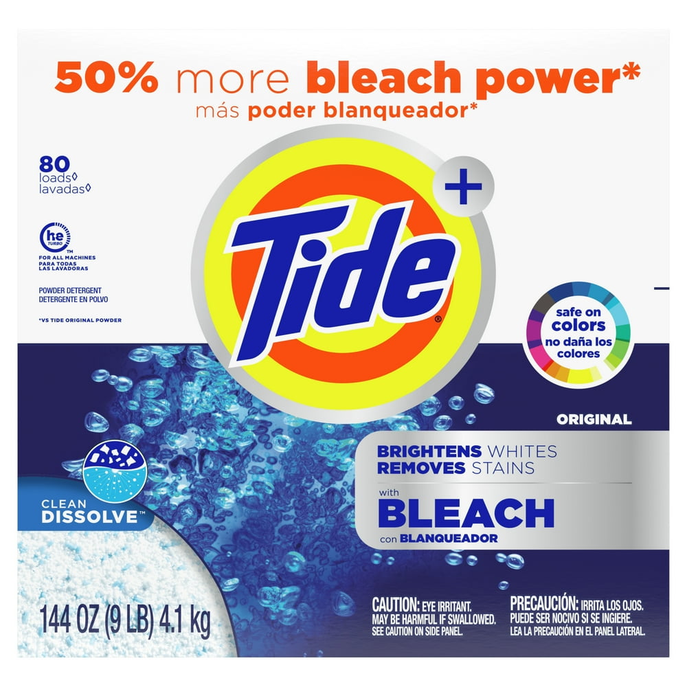 Tide Plus Bleach 80 Loads, Powder Laundry Detergent, 144 Oz Walmart