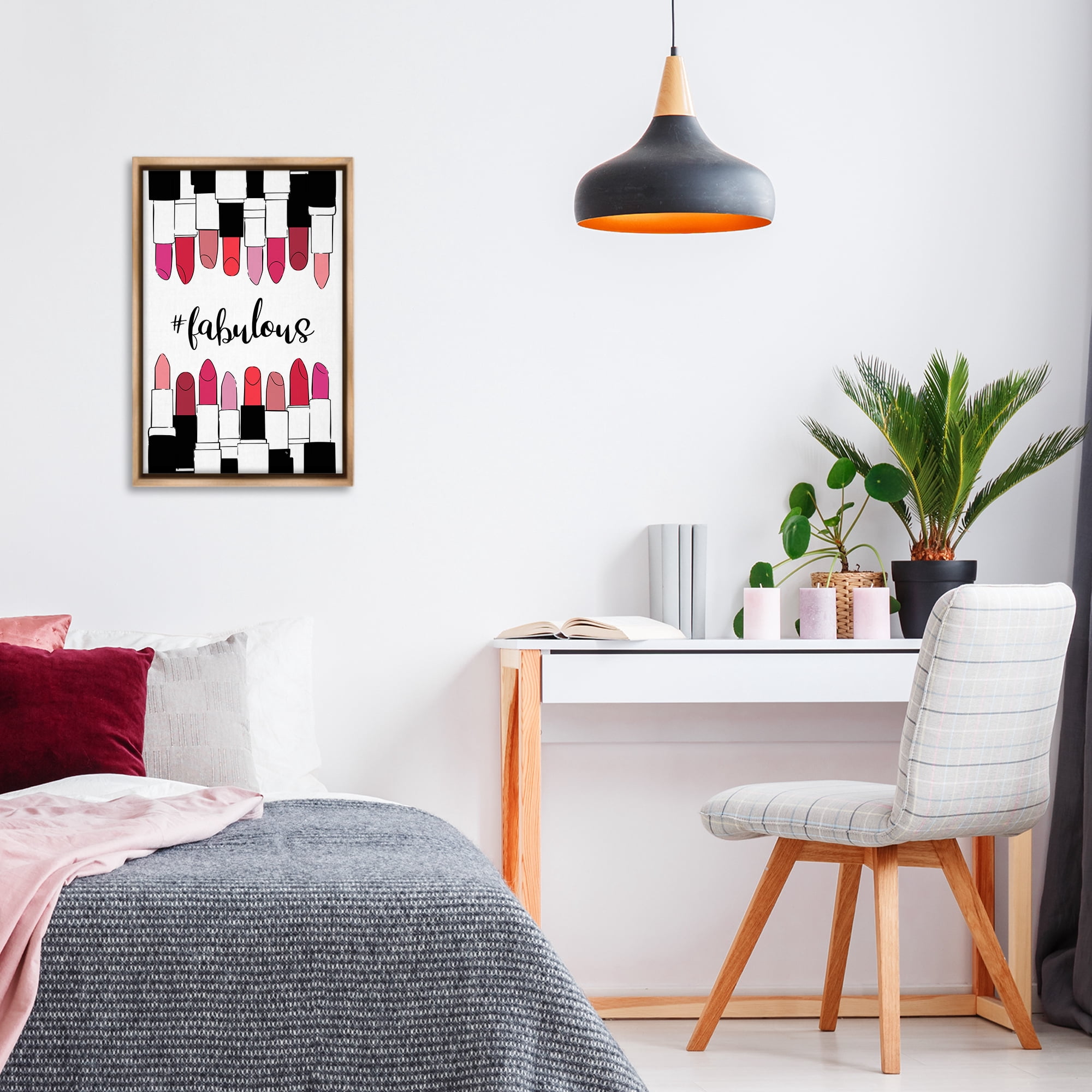 Stupell Industries Hashtag Fabulous Lipstick Beauty & Fashion Painting Brown Floater Framed Art Print Wall Art, 17 x 25