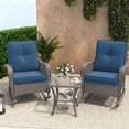 thumbnail image 3 of POTEBAN 3-Piece Outdoor Rocking Chairs, Wicker Patio Furniture with Thickened Cushions and Table for Porch (Blue), 3 of 9