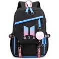 thumbnail image 1 of Mochila Kpop BTS HAPPY ME con cable de audio USB puerto de carga azul marino, 1 of 8