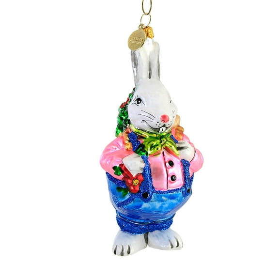 Traveling Easter Bunny - 1 Glass Ornament 5.5 Inch, Glass - Ornament Spring Buck Tooth 21401