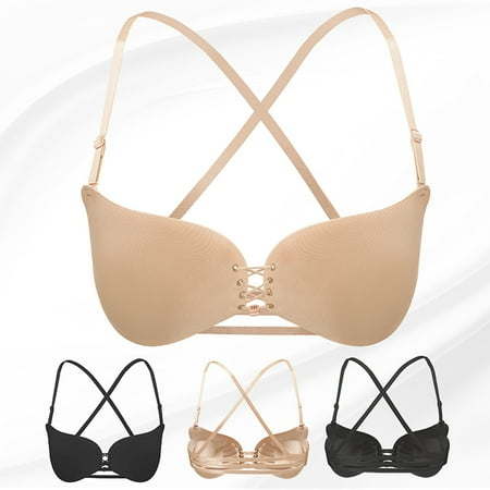 GOOHOCHY Drawstring Smooth Adjustable Bra Backless Bra Women Underwear Lingerie B Cup (Black)