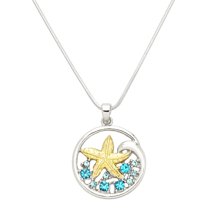 Starfish Pendant Necklace Rhinestone Crystal Gold & Rhodium Plated 17 Inch Snake Chain J0961