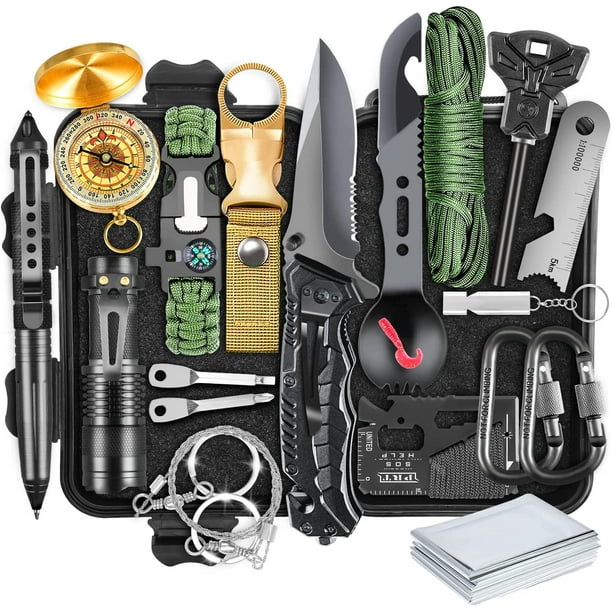 Kit de supervivencia, regalos para hombres, papá, marido, equipo y equipo de supervivencia de emergencia 19 en 1, pesca, caza, cumpleaños para hombres, accesorios para acampar, artilugio genial, eleme