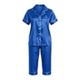 thumbnail image 5 of XUNKUSGA Women's Satin Pajama Sets 2 Piece Capri Pajamas Short Sleeve Lapel Button Down Shirts Silk Pjs Lightweight Breathable Casual Pajamas for Women Set Blue S, 5 of 7