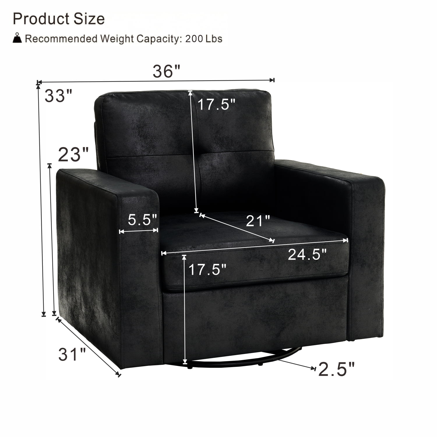 MOONMISS 360° Swivel Accent Chair with Point-Tufted Back & Textured, Upholstery Square Arm Armchair with Metal Pedestal Base, Soft Pillows for Living Room, Bedroom