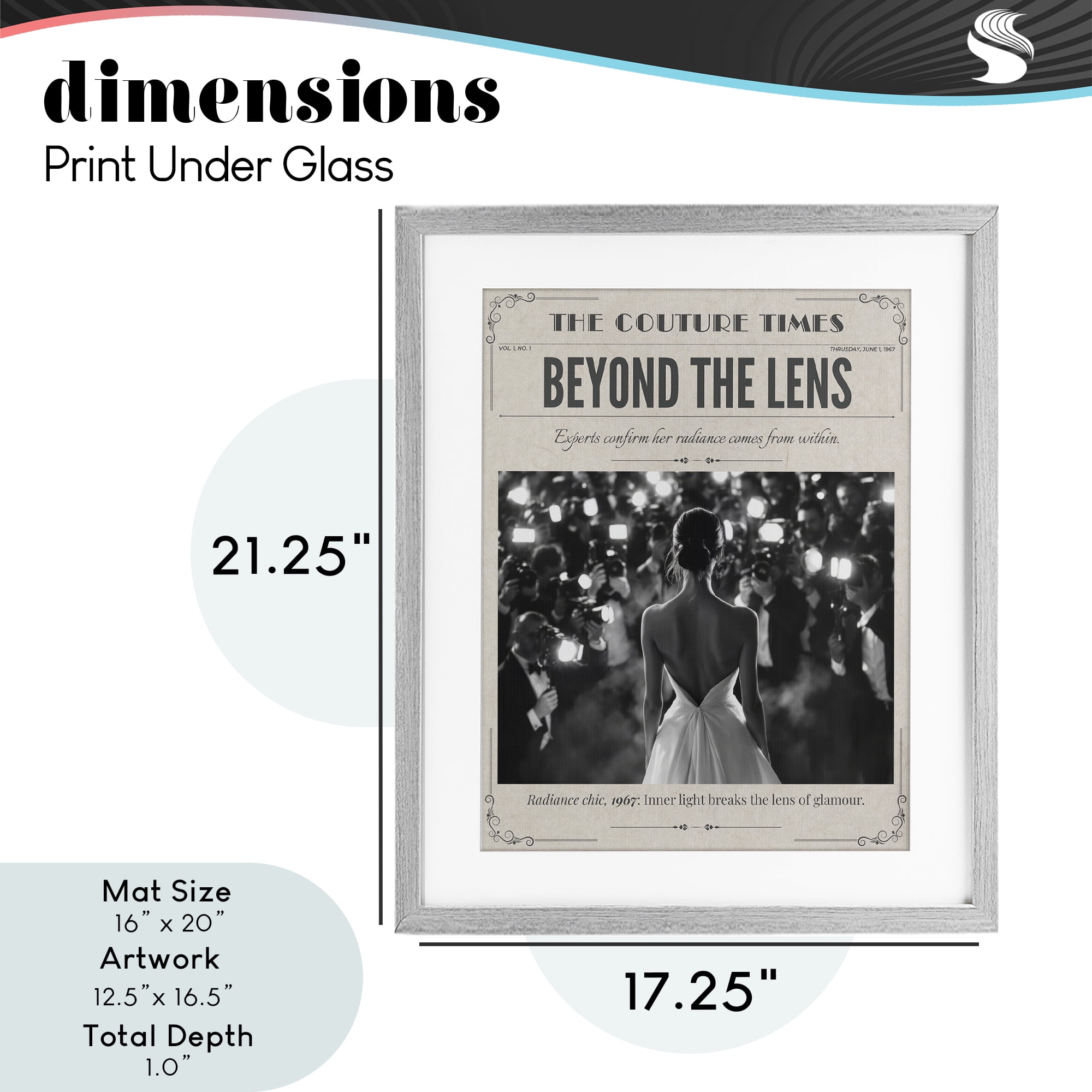 The Couture Times Magazine Gray Framed Print Under Glass, design by A Barefoot Stylist