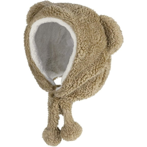 Women Cute Bear Ear Hat Earflap Animal Beanie Hat Plush Sherpa Warm Cap Windproof Fuzzy Cap with Ear for Women Girl