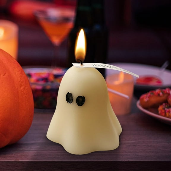 Foqnuq Halloween Ghost Candles 2pcs, Adorable Decorative Wax Candles, White Ghost Shape, Halloween Table Centerpiece Decor