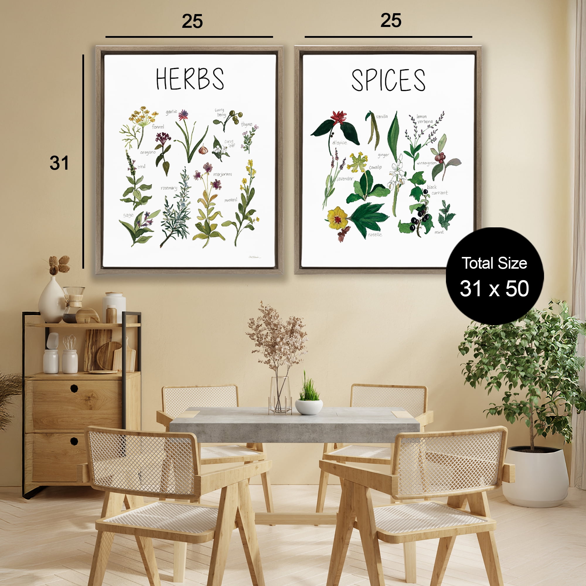 Stupell Industries Culinary Herbs & Spices 2 Piece Brown Framed Floater Canvas Set, design by Carol Robinson