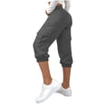 thumbnail image 4 of WIZUTIZ Women's Solid Color High Rise Cropped Jogger Pants with Decorative Buttons Elastic Waist Side Pockets Tapered Ankle Casual Trousers Soft Stretchy, 4 of 7