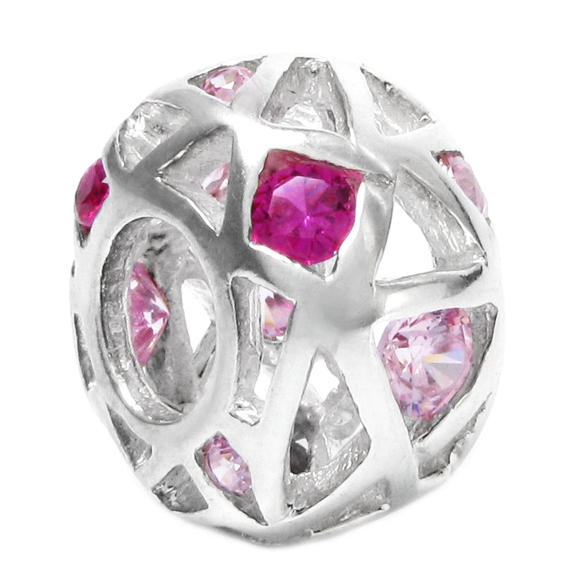 Sterling Silver Pink Cubic Zirconia Simulated October Birthstone European-style Bead Charm