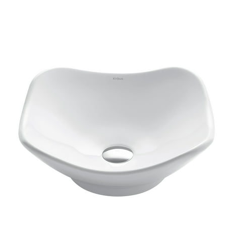 KRAUS Elavo Modern Art Vessel White Porcelain Ceramic Bathroom Sink, 15 1/2 inch