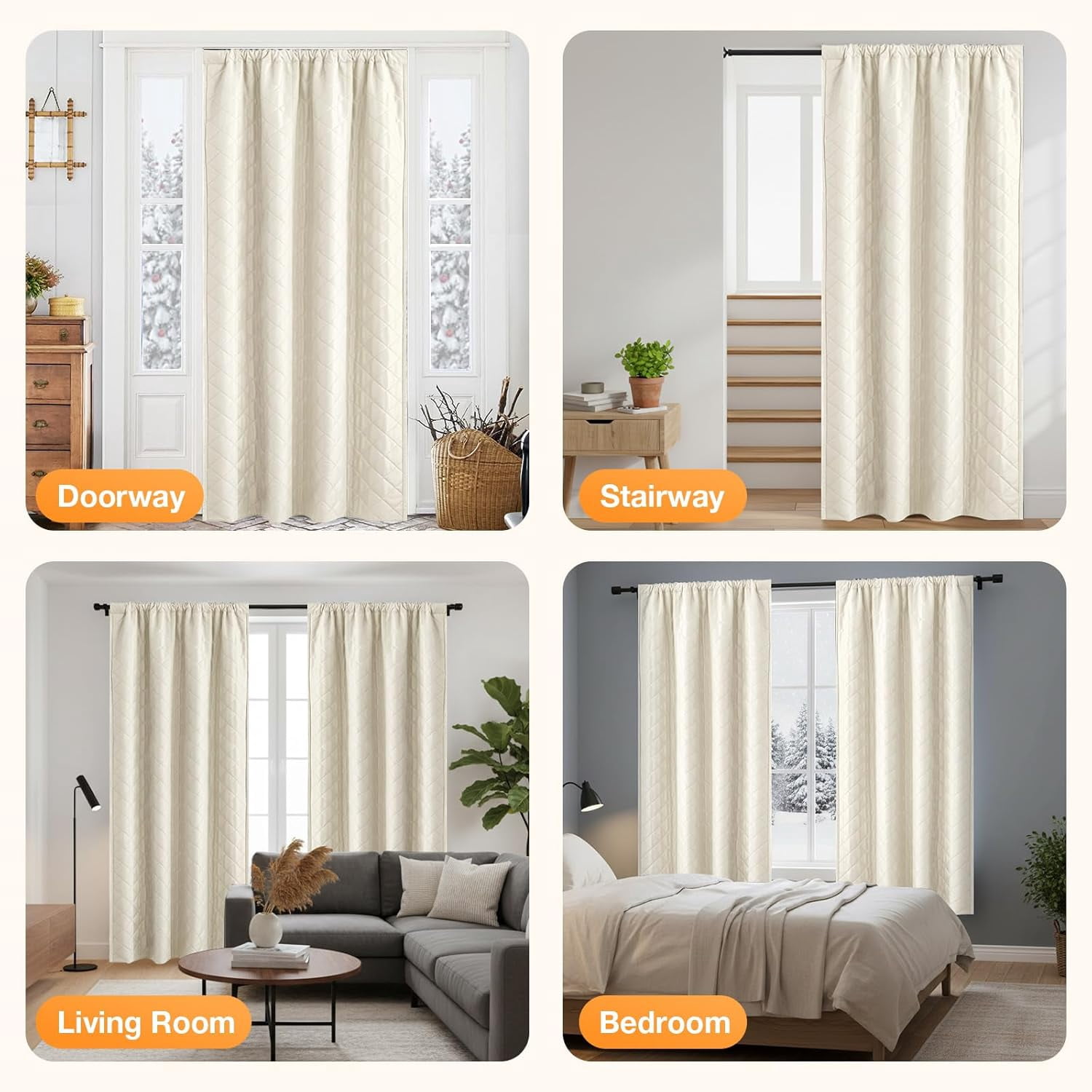 Lapalife Quilted Thermal Insulated Curtain Liner for Winter, Functional Heading Light Heat Sound Cold Blocking Winter Curtain Door Curtain for Living Room Bedroom, 1 Panel