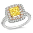 thumbnail image 2 of 2.07 ct Princess Cut Simulated Yellow Diamond Halo Engagement Ring for Women in 14K White/Rose Gold, 2 of 2