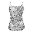 thumbnail image 6 of Stichou Sequin Tops for Women Sparkly Shiny Cami Tank Top V Neck Strappy Camisole Glitter Concert Outfits Party Night White M, 6 of 7