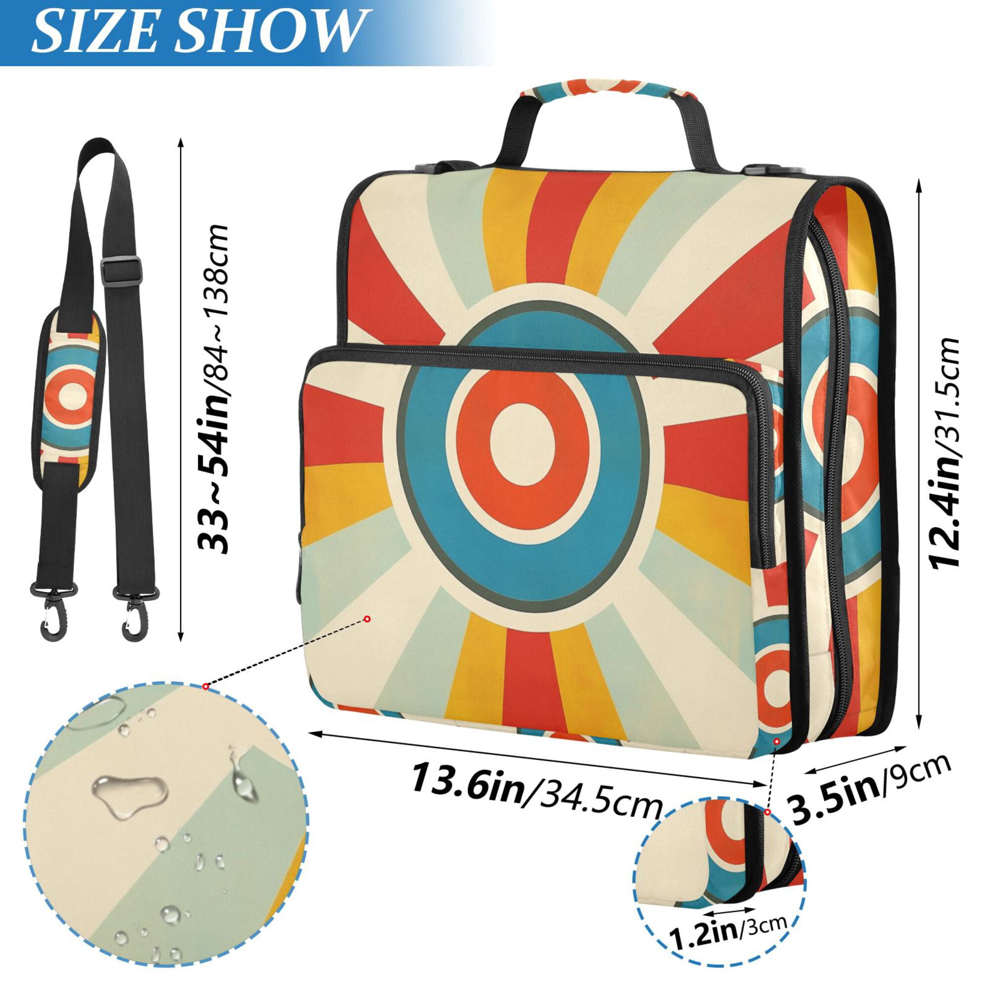 FORMRS Zipper Binder with Shoulder Strap 2-inch Ring 500 Sheet Capacity File Bag, Colorful Circles
