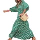 thumbnail image 4 of Vestido largo bohemio con mangas abullonadas para mujer, vestido informal de verano con cordón Floral y cuello en V, vestidos sueltos para vacaciones y playa, 4 of 5