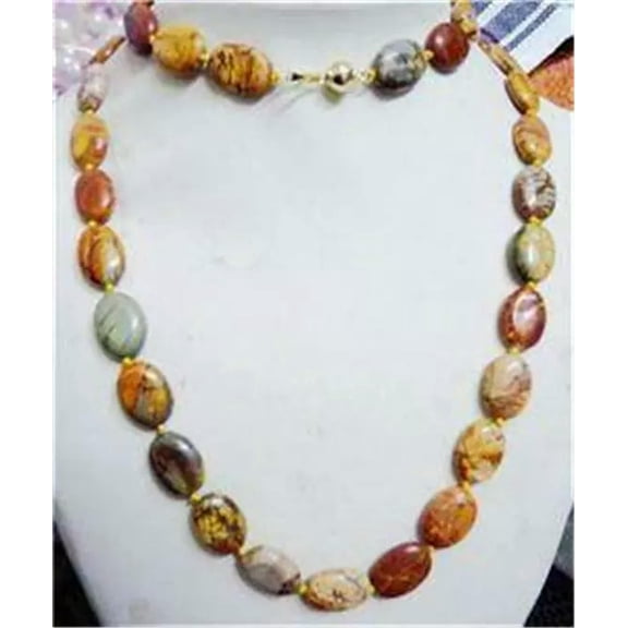 EOEMY Natural 10X14mm Multicolor Picasso Jasper Oval Beads Neckalce 35"Aaa##Qf529