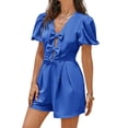 thumbnail image 2 of Summer Short Sleeve Women V-neck Solid Bow Front  Jumpsuit, 2 of 8