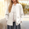 thumbnail image 2 of Aoiroe Women’s Linen Shirt Jacket – Oversized Button Down Blouse, Lightweight Long Sleeve Casual Loose Fit Top Vintage Style White 2XL, 2 of 7